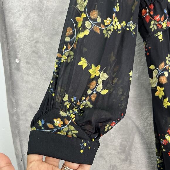 Anthropologie Size S Black Jamison Ruffled Floral Tunic Top Sheer High low - Picture 8 of 16